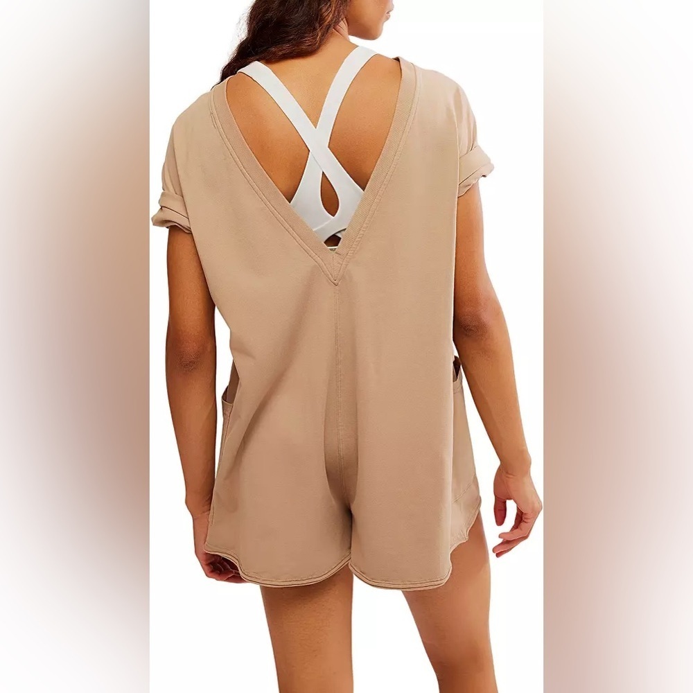 Free People FP Movement Hot Shot Tee Romper in Small Mocha.  T-Shirt Romper NWT - Picture 7 of 16